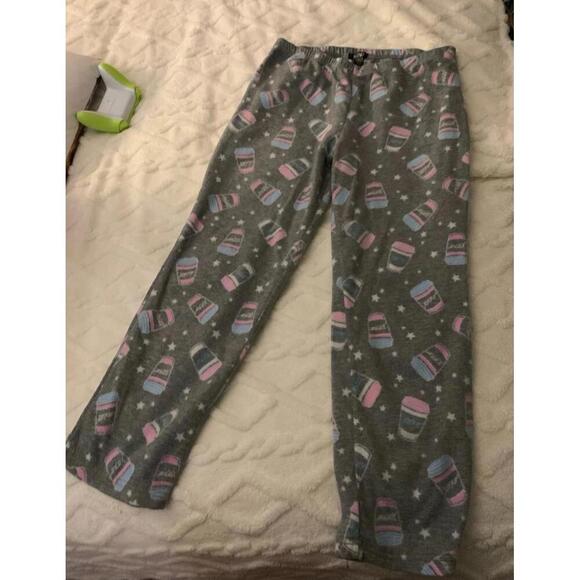 XOXO hot beverage pink, blue, grey and white fleece pajama pants​ - Picture 2 of 5